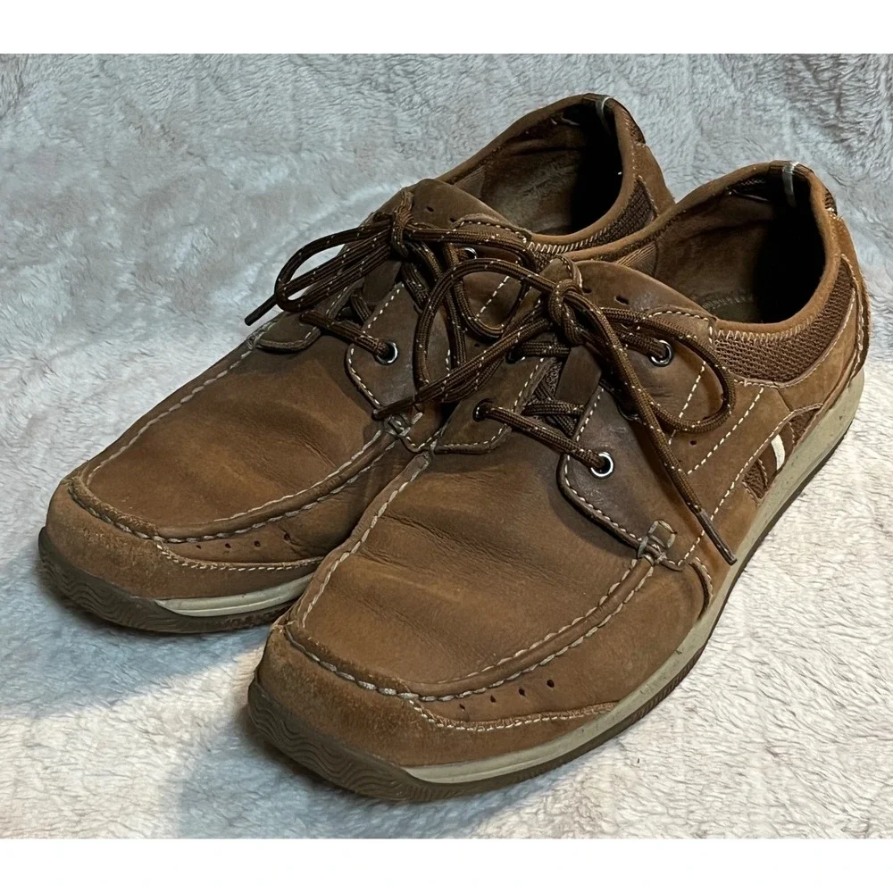 Clarks Mens Brown Boat Shoes Leather Mesh Moc Toe Loafers 9.5M 26113993 (1825)